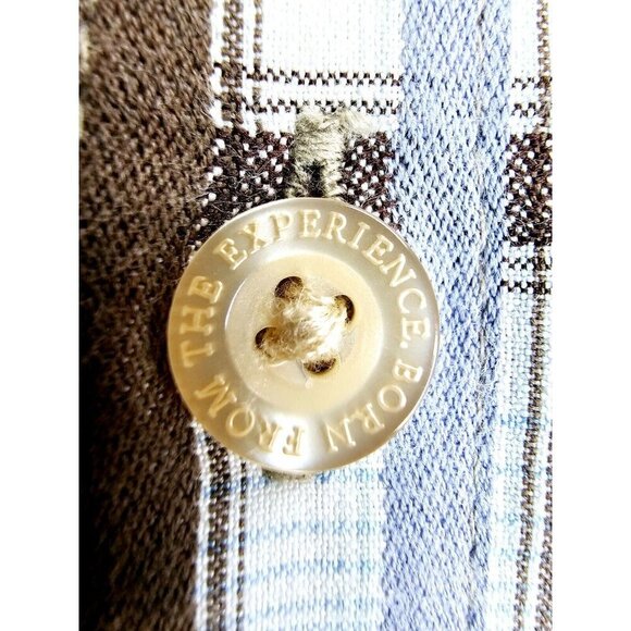 Prana Sz XL Mens Brown Gray Camel Blue Check Short Sleeve Neck Pocket Logo Shirt - Picture 9 of 13